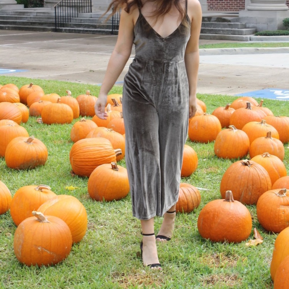 Minkpink olive green velvet jumpsuit